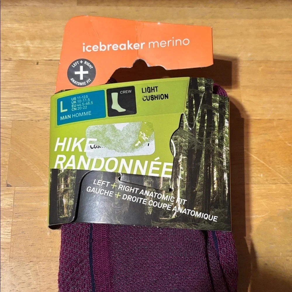 NWT Icebreaker Merino Wool Men Large Anatomic Hiking Socks Size 11-12.5